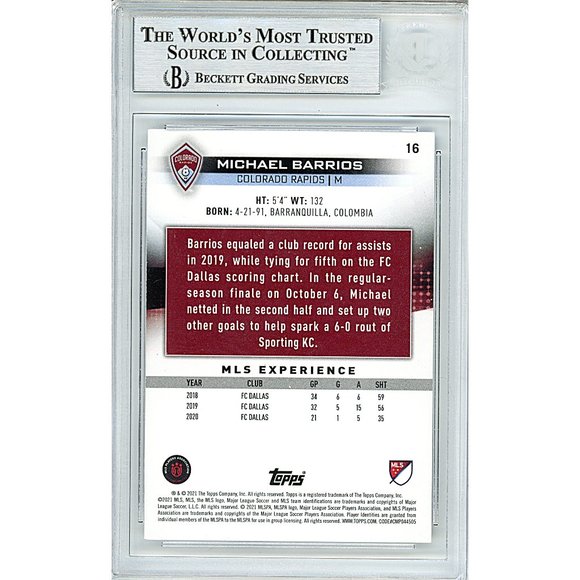 Michael Barrios Signed 2021 Topps MLS Soccer Card Beckett BAS Autograph Slab - Picture 2 of 4